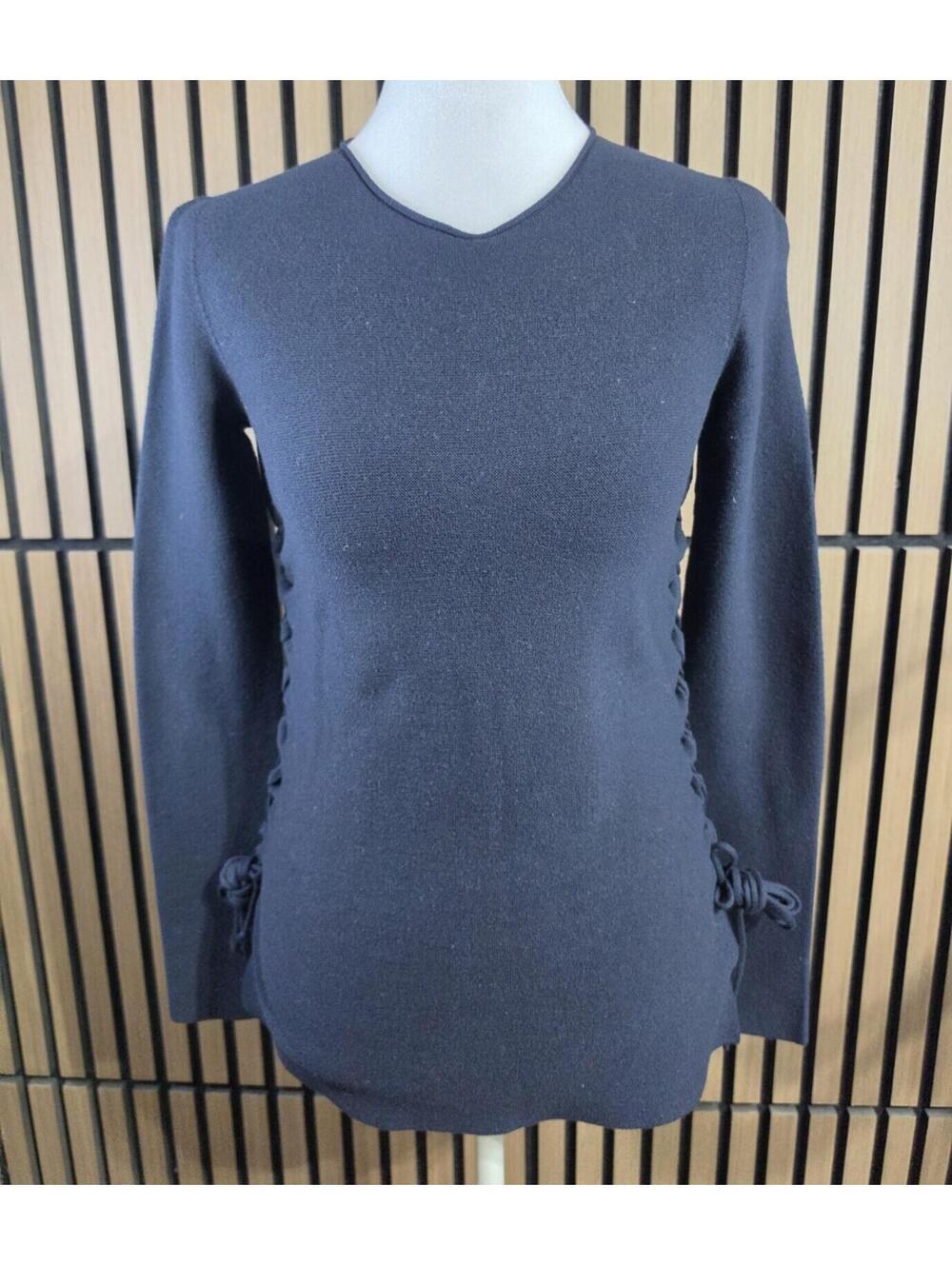 THE ROW Women's Solid Knit V-Neck Lace-Up Side Pullover Sweater Navy XS